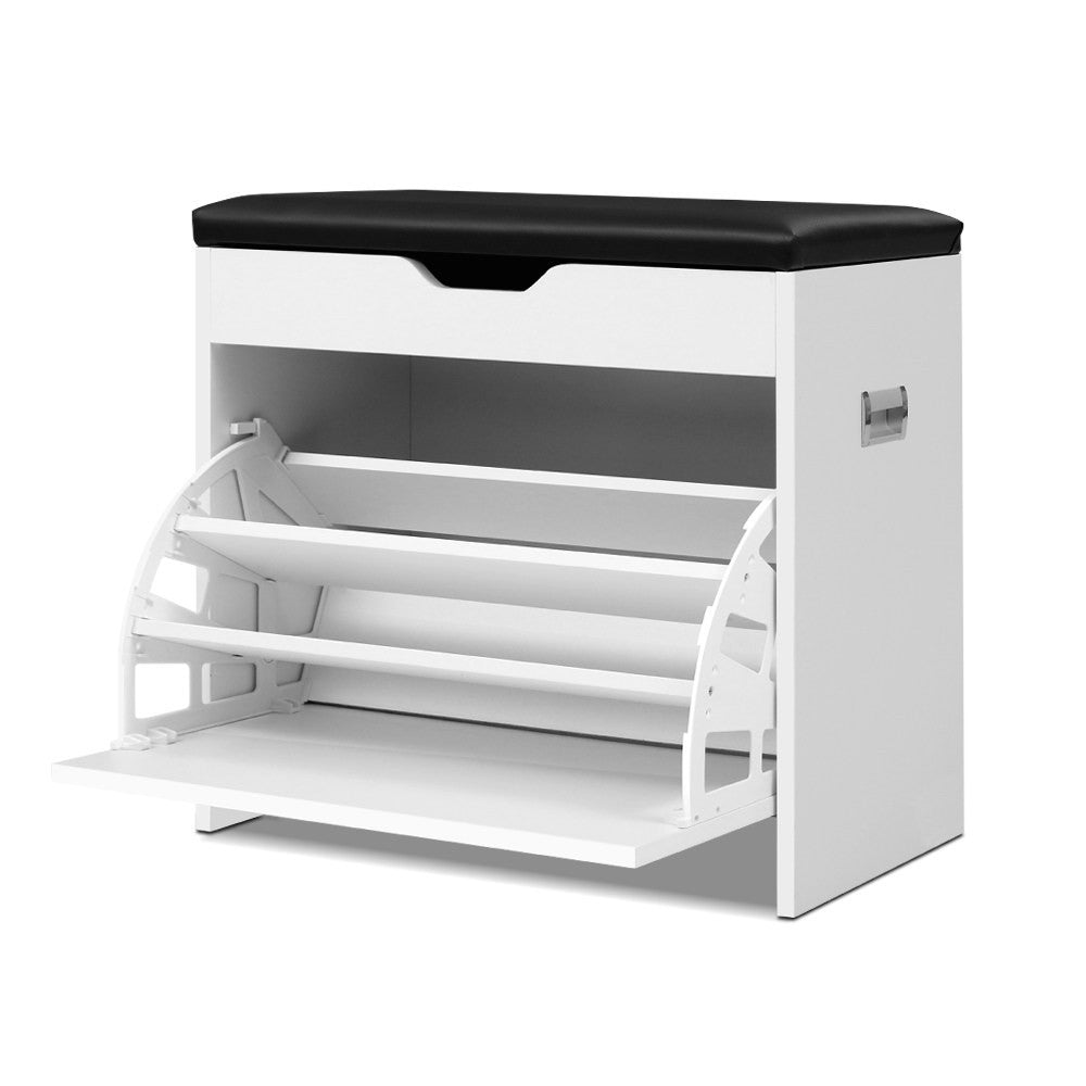 Artiss 3-Tier White Shoe Rack Storage Cabinet with Bench Organizer