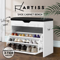 Artiss 3-Tier White Shoe Rack Storage Cabinet with Bench Organizer