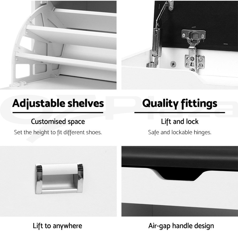 Artiss 3-Tier White Shoe Rack Storage Cabinet with Bench Organizer