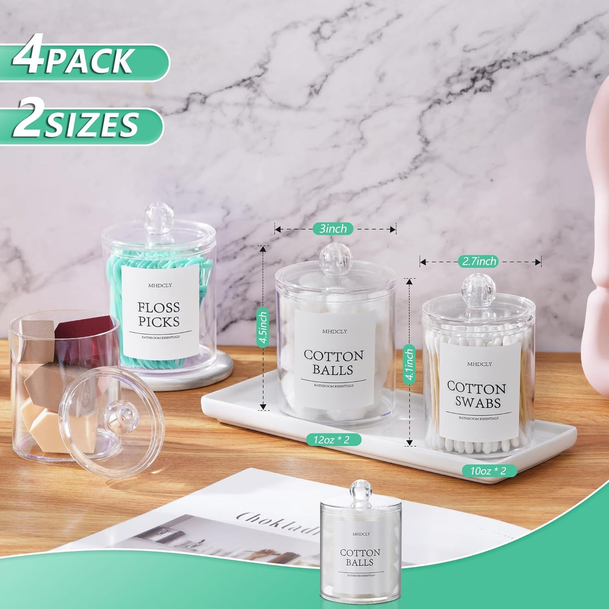 Bathroom Organizers and Storage Set - 4 Pack Accessories for Aesthetic Home Decor and Efficient Organization