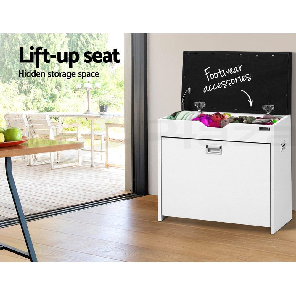 Artiss 3-Tier White Shoe Rack Storage Cabinet with Bench Organizer