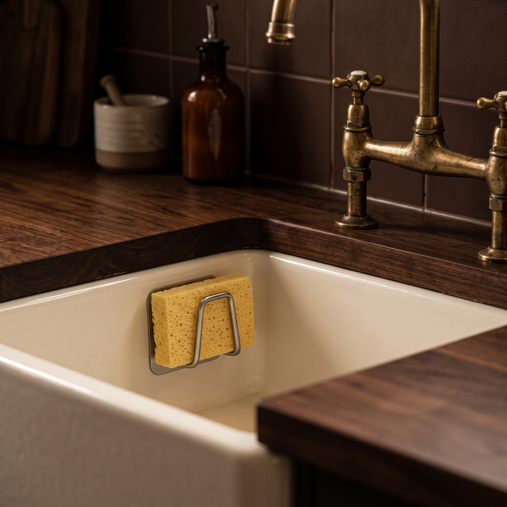 The holder on the inner wall of a white butler sink