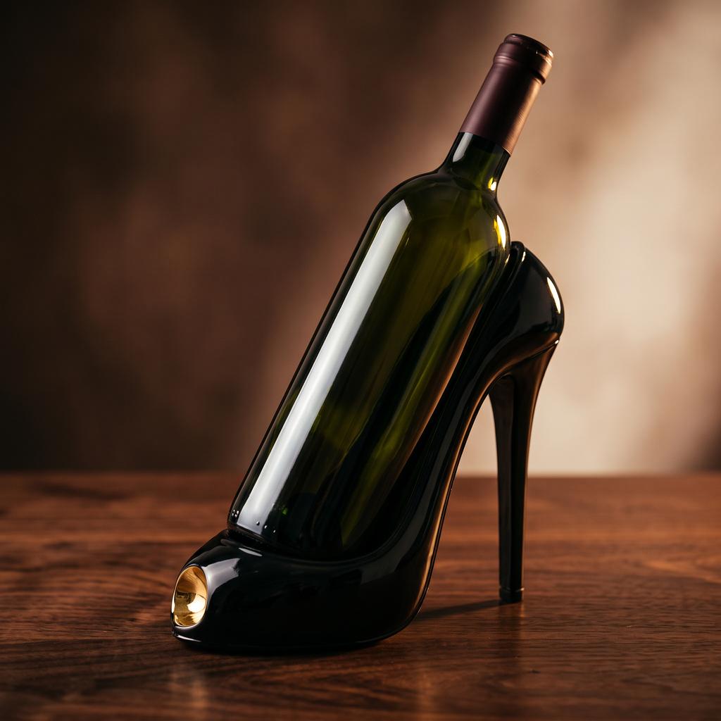 The glossy black resin holder shown close up with a bottle resting in it